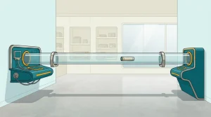 Transparente Rohrleitung mit einer Transportkapsel zwischen zwei Stationen